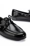 Women's Black Shiny Patent Leather Lace-Up Casual Loafer Ballerina Shoes - 4