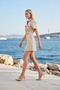 Women's Mini Dress with Collar, Standard Short Sleeves, Gabardine Woven Belt Detail, Plain Unlined
