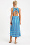 Women's Maxi Dress V-Neck Sleeveless Geometric Pattern Knitted Fabric Open Back High Slit Detail - 5