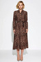 Women Midi Dress Lapel Long Sleeve Woven Fabric Animal Pattern Belted Unlined Maroken Stylish - 5