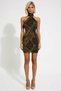Women's Mini Dress Halter Neck Sleeveless Animal Patterned Knitted Tulle Fabric Lined Short Length - 4