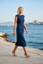 Women's Midi Dress, Crew Neck, Sleeveless, A-Line, Woven, Side Tie, Slit Detail, Unlined, Summer