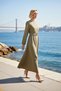 Women's Maxi Dress Crew Neck Long Sleeve Belted Woven Look Unlined Plain Patterned