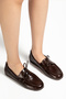 Women's Bitter Brown Shiny Patent Leather Lace-Up Casual Loafer Ballerina Shoes - 5