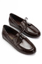 Women's Bitter Brown Shiny Patent Leather Lace-Up Casual Loafer Ballerina Shoes - 3
