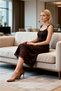 Women's Midi Dress Square Collar Thin Straps Sleeveless Gathered Tulle Knitted Patterned Stylish - 3