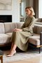 Women's Maxi Dress Crew Neck Long Sleeve Belted Woven Look Unlined Plain Patterned - 3