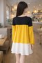 Women's Dress Yellow Crew Neck Long Sleeve Contrast Panel Detailed Loose Modern Cut Seasonal - 3