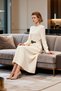 Women's Maxi Dress A-Line Crew Neck Long Sleeve Woven Look Plain Pattern Belted Unlined - 3