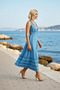Women's Maxi Dress V-Neck Sleeveless Geometric Pattern Knitted Fabric Open Back High Slit Detail