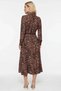 Women Midi Dress Lapel Long Sleeve Woven Fabric Animal Pattern Belted Unlined Maroken Stylish - 6