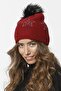 Star Patterned Stoned Pompom Knitwear Knitted Beret - Claret Red - 3