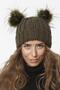 75 Folded Double Pompom Knitted Beanie - Khaki