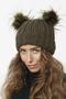 75 Folded Double Pompom Knitted Beanie - Khaki - 3