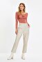 Stone Cigarette Woven Faux Leather Trousers TWOAW22PL0347 - 7