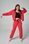Red Cross Lace Detailed Zippered Hooded Oversize Tracksuit Set - 4