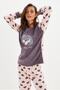 Füme Kalpli Kedi Nakışlı Uyku Bantlı Polar Kışlık Örme Pijama Takımı THMAW21PT0669 - 6
