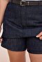 Koyu Mavi Kemer Detaylı Arkası Etek Görünümlü %100 Pamuk Non-Stretch Denim Şort Etek TBBSS26AP00004 - 2