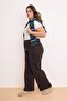 Kahverengi Yüksek Bel Kemer Detaylı %100 Pamuk Non-Stretch Wide Leg/Geniş Paça Jeans TBBSS26CJ00017 - 2