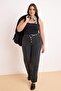 Antrasit Yüksek Bel Duble Paça Comfort/Esnek İnce Kumaş Straight Fit Jeans TBBSS26CJ00009 - 2