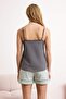 Anthracite-Mint Cotton Blended Floral Lycra Soft Touch Knitted Pajamas Set Thmss26Pt00138 - 4