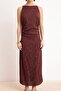 Kahverengi Büzgü ve Drape Detaylı Midi Dokuma Elbise TWOSS26EL00187 - 5