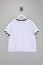 Beyaz %100 Pamuk Kontrast Dikiş Detaylı Bisiklet Yaka Örme Büyük Beden T-Shirt TBBSS26BF00015 - 6