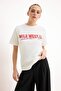 Ecru Slogan Regular/Normal Fit Short Sleeve Tok 100% Cotton Knitted T-Shirt Twoss26Ts00082