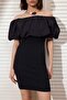 Siyah Kısa / Mini Vücudu Saran Triko Dokuma Peplum Detaylı Elbise TWOSS26EL00172 - 3