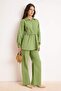 Khaki Linen Blended Blouse Elastic Waist Pants Bottom - Top Set Tctss26Us00015
