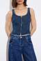 Limited Edition Mavi Askılı Crop %100 Pamuk Denim Bluz TWOSS26BZ00427 - 3