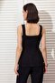 Siyah Premium İplik Kare Yaka Taşlı Peplum Triko İnce Bluz TWOSS26BZ00295 - 5