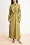 Textured Fabric Maxi Woven Hijab Dress with Khaki Gold Accessories Tctss26Eb00070 - 3