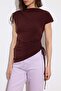 Limited Edition Brown Bodycon Mock Neck Short Sleeve Ruched Stretchy Knitted Blouse Twoss26Bz00471 - 3