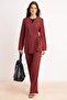 Bordo Dökümlü Kimono Pantolon Alt - Üst Takım TCTSS26US00033 - 2
