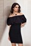 Siyah Kısa / Mini Vücudu Saran Triko Dokuma Peplum Detaylı Elbise TWOSS26EL00172 - 2