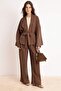 Kahverengi Oversize Dökümlü Kimono Geniş Paça Pantolon Alt - Üst Takım TCTSS26US00048