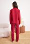 Bordo Kirazlı Fermuarlı Yumuşak Waffle Örme Pijama Takımı THMAW26PT00186 - 4