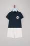 Navy Blue Boy's 100% Cotton Embroidered Polo Collar Short Sleeve Knitted Top and Bottom Set Tkdss25Au00089 - 4