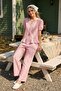 Pembe Ekoseli Fırfırlı Gofre Dokuma Pijama Takımı THMSS26PT00002