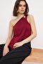 Koyu Bordo Asimetrik Kesim Aksesuar Detaylı Party Bluz TPRSS26BZ00051 - 4