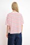 Pembe Çizgili Boxy Düşük Kol Kısa Kollu Tok Örme T-Shirt TWOSS26TS00023 - 4