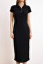 Siyah Bodycon Polo Yaka Ay Kol Kısa Kollu Midi Fitilli Esnek Örme Elbise TWOSS26EL00098 - 3