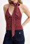 Bordo Puantiyeli Fitted/Vücuda Oturan Boyundan Bağlamalı Fularlı Tül Örme Bluz TWOSS26BZ00488 - 4