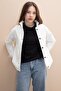 Ecru Girls' Gabardine Fabric Jacket with Button Detail on the Back 23570 - 5