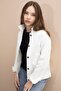 Ecru Girls' Gabardine Fabric Jacket with Button Detail on the Back 23570 - 3