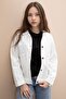 Ecru Girls' Gabardine Fabric Jacket with Button Detail on the Back 23570 - 4