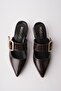 Desti̇ny Gold Buckle Single Strap Pointed Toe Women's Heeled Slippers - 3