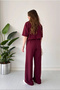 Women's Burgundy Stone Detailed Top and Bottom Two-Piece Set - 3