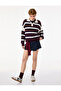 Buttoned Striped Comfortable Fit Polo Collar Sweater